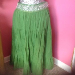 VINTAGE 80”s RAVEYA GREEN COTTON BROOM SKIRT M